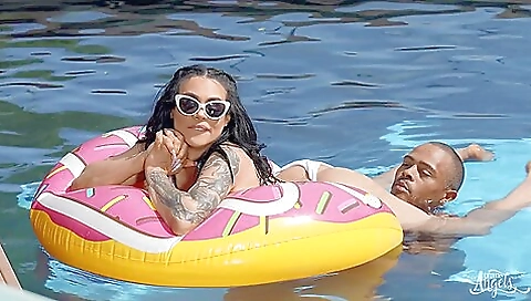 Naughty and shameless woman has her face painted in an outdoor scene