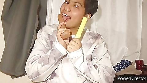 Blonde brunette babe is masturbating with her toys