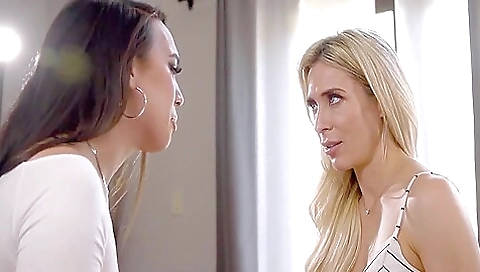 Asian blonde milf in sexy bikini takes a deep throat shot