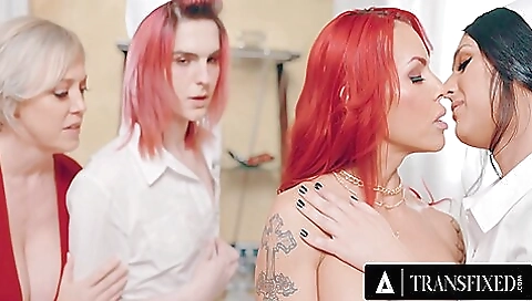 Horny trans nurse in lingerie gets fucked by a bunch