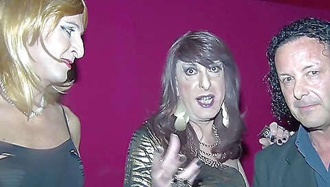 Transsexual tranny with big tits fucked by a group