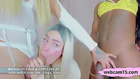 Ebony pornstar in hot interracial threesome with shemale