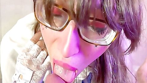 Brunette in stockings and panties sucks and gets fucked